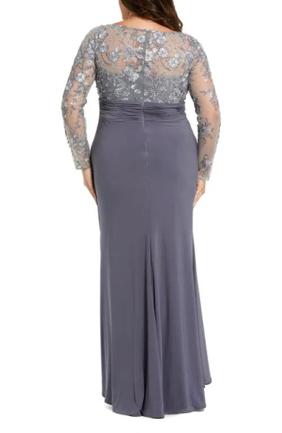 Mac Duggal Floral Embroidered Top With Ruched Detail Jersey Skirt Plus Size Gown