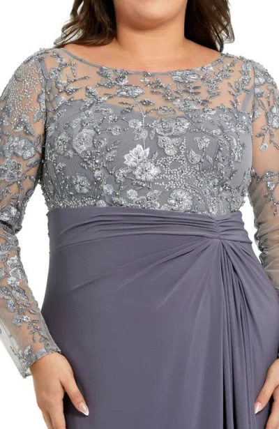 Mac Duggal Floral Embroidered Top With Ruched Detail Jersey Skirt Plus Size Gown