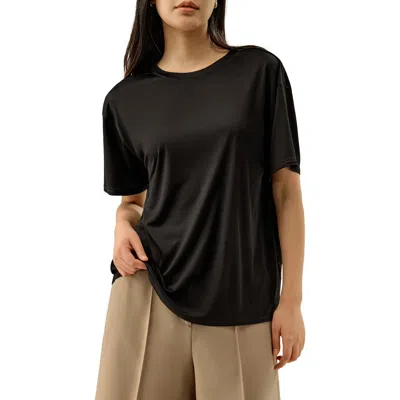 Lilysilk Oversized Silk Jersey Tee In Black