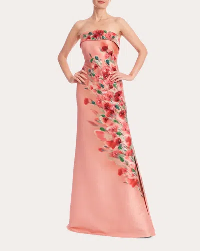 Badgley Mischka Women's Floral Beaded Mikado Strapless A-line Gown