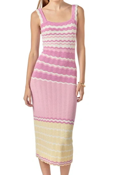 English Factory Stripe Pointelle Sweater Midi Dress