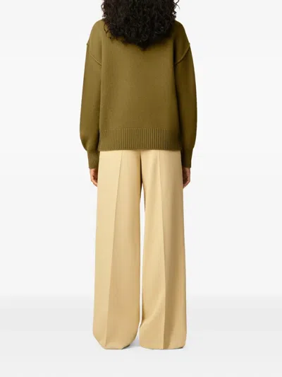 Ami Alexandre Mattiussi Khaki Wool Ami De Coeur Funnel Neck Sweater Green In Green