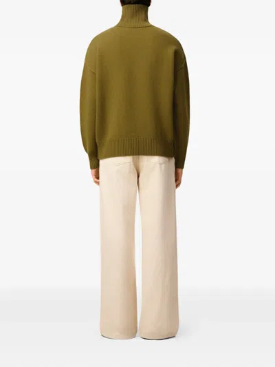 Ami Alexandre Mattiussi Khaki Wool Ami De Coeur Funnel Neck Sweater Green In Green