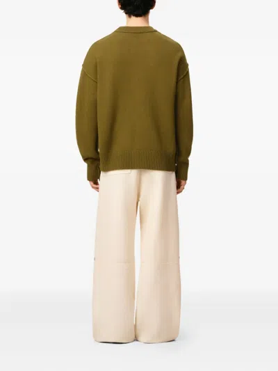 Ami Alexandre Mattiussi Ribbed Crewneck Sweater With Long Sleeves In Green
