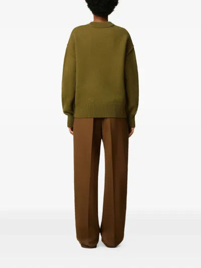 Ami Alexandre Mattiussi Ribbed Crewneck Sweater With Long Sleeves In Green
