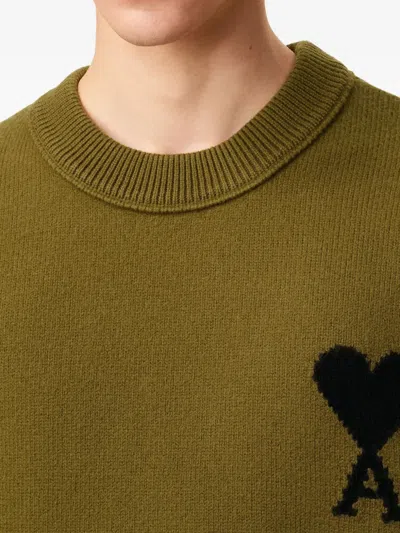 Ami Alexandre Mattiussi Ribbed Crewneck Sweater With Long Sleeves In Green