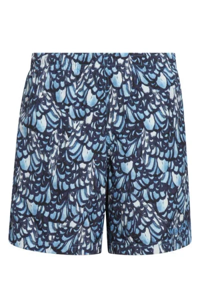 Alexander Mcqueen Mcqueen Feather Print Swim Trunks In Blue