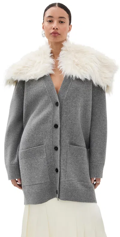 Jil Sander V Neck Mid Length Cardigan Volcanic Glass