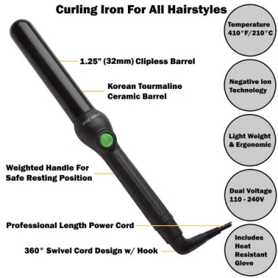 Jose Eber Clipless Curling Iron 1.25" (32mm) Black, Ceramic Barrel