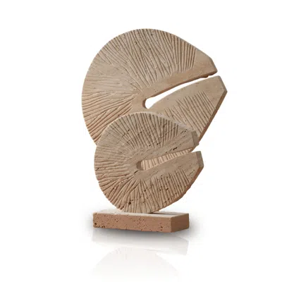 Marleth White Dual Fan Coral Travertine Sculpture, Two Pieces