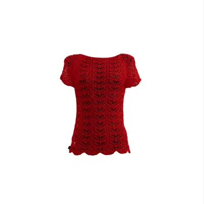 Süel Knitwear Women's Short-sleeved Twin-lace Sweater Paprika Red