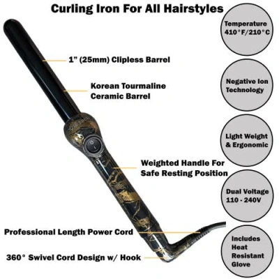 Jose Eber Clipless Curling Iron 1" (25mm) Black Marble, Ceramic Barrel