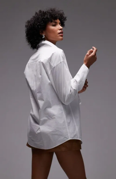 Topshop Oversize Cotton Button-up Shirt In White