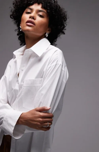 Topshop Oversize Cotton Button-up Shirt In White