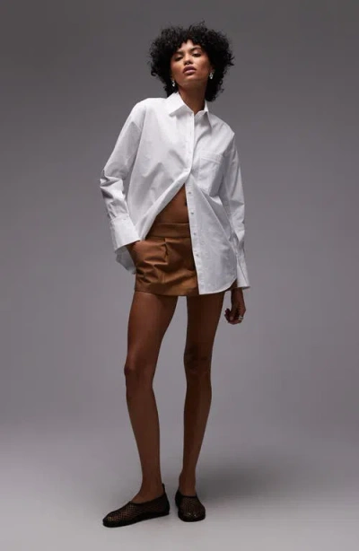 Topshop Oversize Cotton Button-up Shirt In White