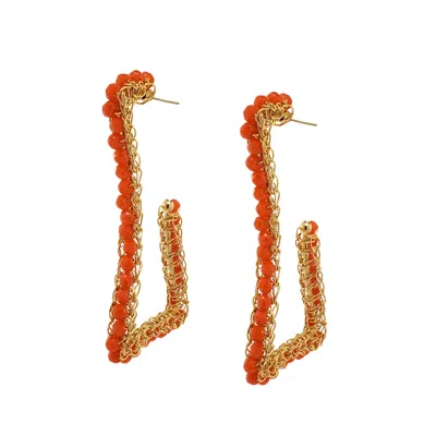Lavish By Tricia Milaneze Women's Gold / Yellow / Orange Summer Orange & Gold Trapeza Hoops Handmade Crochet Earrings