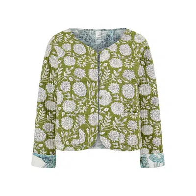 Yumi Women's  Green Palm Reversible Cotton Quilted Jacket