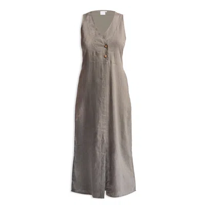 Reistor Women's Straight Dress With Front Slit In Dark Green Hemp