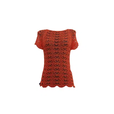 Süel Knitwear Women's Orange Short-sleeved Twin-lace Sweater Quarz
