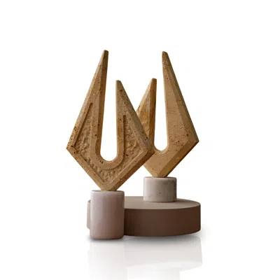 Marleth Neutrals Handmade Travertine Sculptural Prisms Beige Stone, Set Of Two