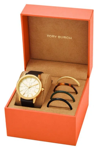 Tory Burch Gigi Leather Watch & Top Rings Set, 36mm