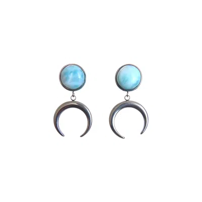 Solistial Women's Silver / Blue Anuk Blue Larimar Crescent Moon Charm Earrings Silver