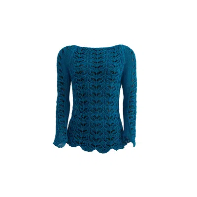 Süel Knitwear Women's Long-sleeved Twin-lace Sweater Retro Blue