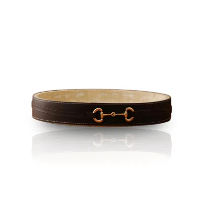 Marleth Neutrals / Black Handmade Travertine Tray Beige Stone & Brown Leather Belt With Gold Horsebit Detail