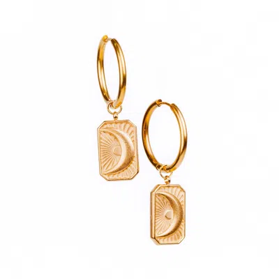 Solistial Women's Luneia Crescent Moon Dangle Charm Hoop Earrings Gold