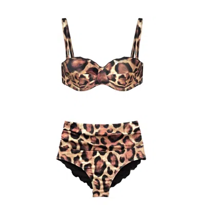 Deessa Ibiza Women's Neutrals / Gold / Brown Leopard Print Shapewear Bikini