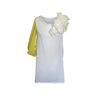 Toma Women's White / Yellow Mini White And Yellow Summer Dress