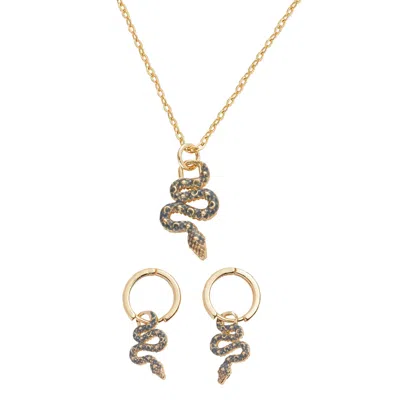 Fable England Women's Gold Celestial Snake Huggie Earrings & Celestial Snake Necklace Set