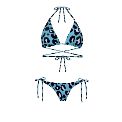 Nur Karaata Women's Triangle Blue Leo Bikini Set