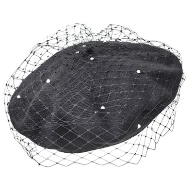 Misa Harada Millinery Women's Floe Veiled Beret In Black Cotton Knit