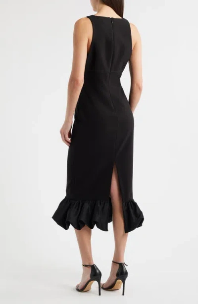 Likely Balta Ruffle Hem Mixed Media Cocktail Midi Dress In Black