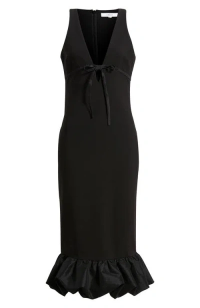 Likely Balta Ruffle Hem Mixed Media Cocktail Midi Dress In Black