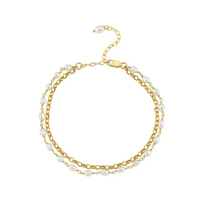 Linya Jewellery Women's Gold Double Pearl Chain Anklet