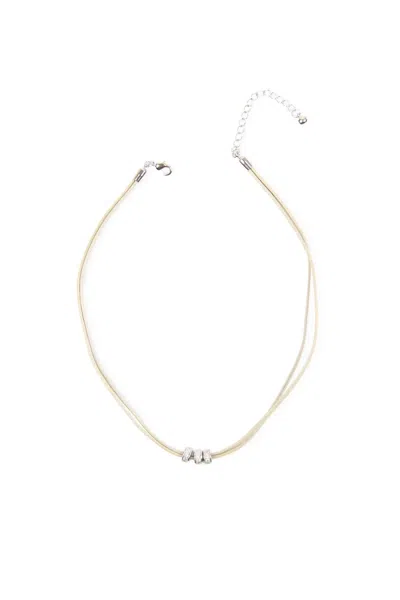Saachi Women's Silver Metallic Taupe Leather Choker With Crystal