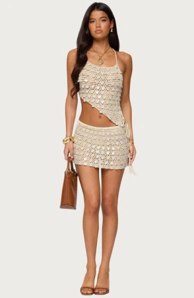 Edikted Alora Open Stitch Paillette Cover-up Miniskirt
