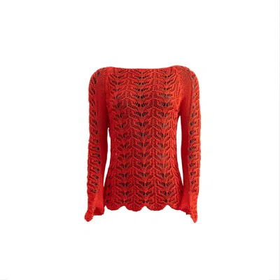 Süel Knitwear Women's Orange / Red Long-sleeved Twin-lace Sweater Coral