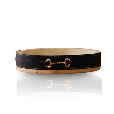 Marleth Neutrals / Black Handmade Travertine Tray Beige Stone & Navy Leather Belt With Gold Horsebit Detail