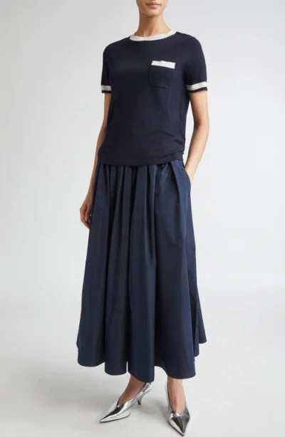 Max Mara Jokey Pleated Water Repellent Taffeta Skirt In Blue