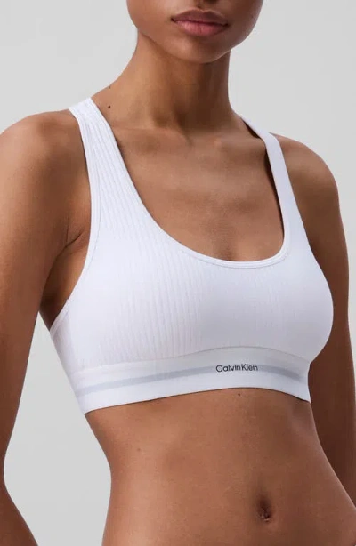 Calvin Klein Lightly Lined Rib Logo Bralette In White