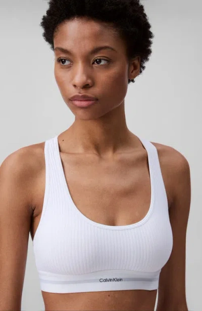 Calvin Klein Lightly Lined Rib Logo Bralette In White