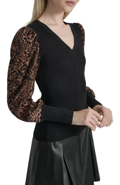 Dkny Women's V-neck Rib-knit Satin-long-sleeve