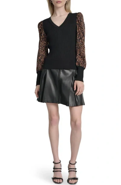 Dkny Women's V-neck Rib-knit Satin-long-sleeve