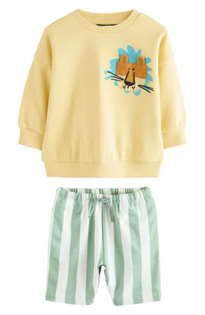 Next Kids' Lion Sweatshirt & Stripe Shorts Set In Yellow