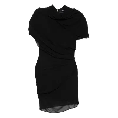 Jacquemus Castagna Gathered Draped Crepe Mini Dress In Black