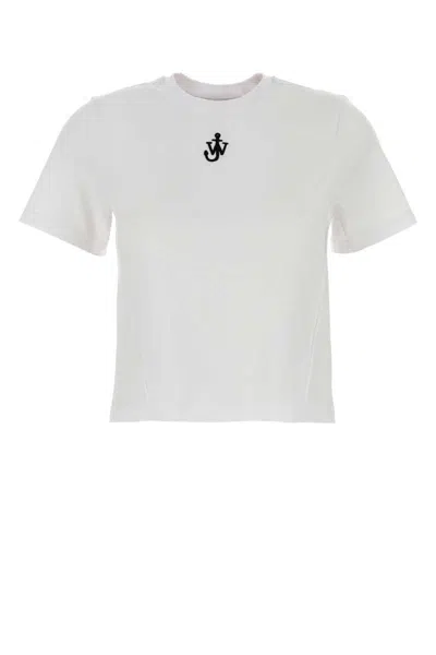 Jw Anderson Mens White Anchor-embroidery Crop Cotton-jersey T-shirt In Neutral