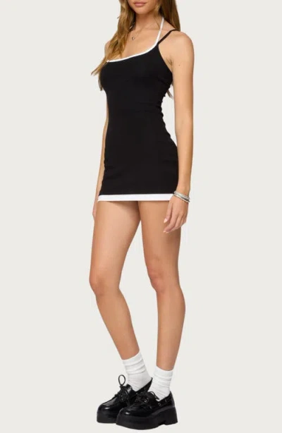 Edikted Contrast Layered Look Halter Mini Dress In Black
